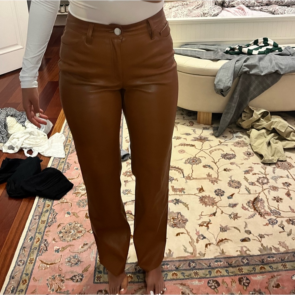 Brown vegan leather pants